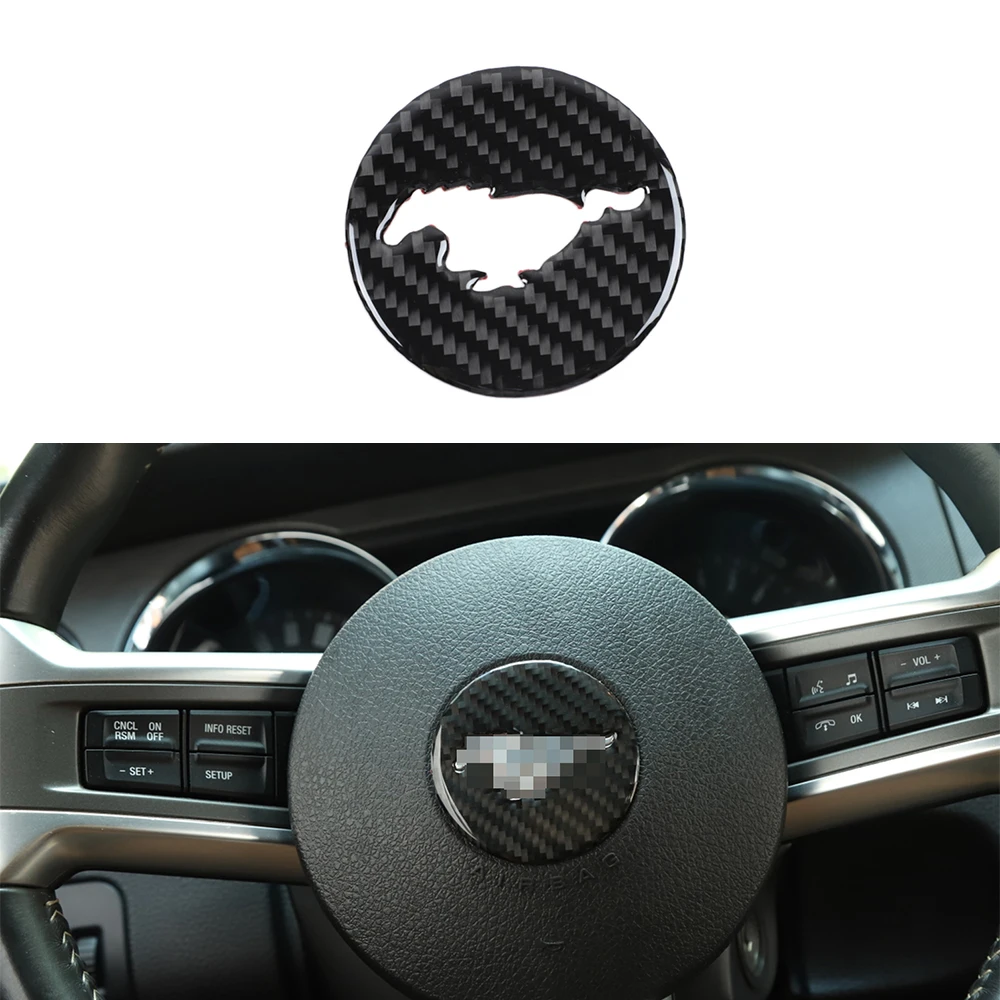 Steering Wheel Center Decoration Cover Trim Sticker for Ford Mustang 2009 2010 2011 2012 2013 Carbon Fiber Car Accessories