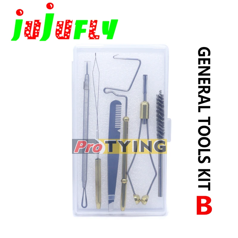 jujufly new hot 6 fly tying tools set includes steel wire bristle dubbing brush& pettine comb tweezers with portable tackle box