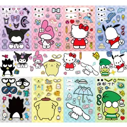 MINISO 8/16 Sheets Anime Stickers Sanrio Mix Kuromi Hello Kitty Children Puzzle Make Assemble Cartoon Game Decal Jigsaw Kid Toy