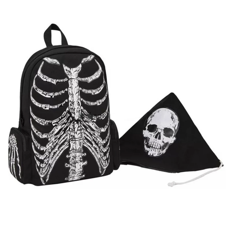 Women Y2k Aesthetic Gothic Black Backpacks Harajuku Punk Trendy Skull Bags Men Personality Fashion Vintage Schoolbags Japanese