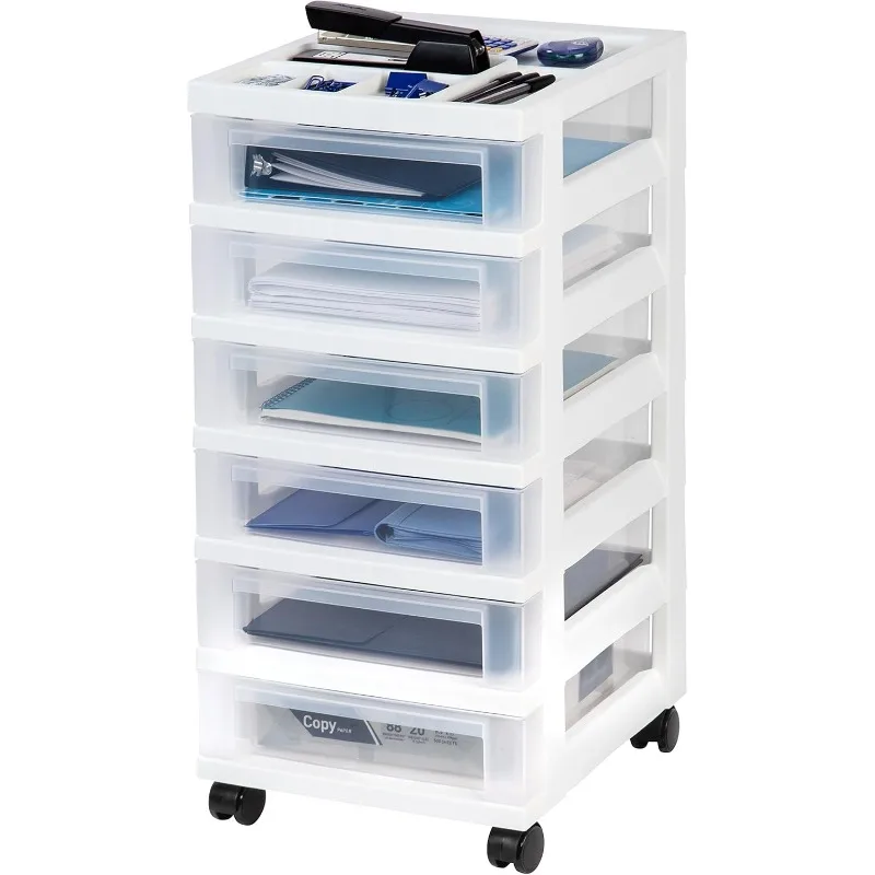 

USA Plastic Drawer Storage Organizer Rolling Cart, with Wheels Casters, for Classroom Art Craft Supplies Dresser