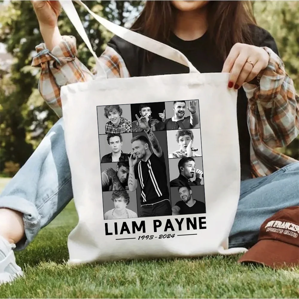 Liam Payne Rest in Music 2024 Bolsos de compras para mujer con estampado Bolso de hombro de lona de gran capacidad