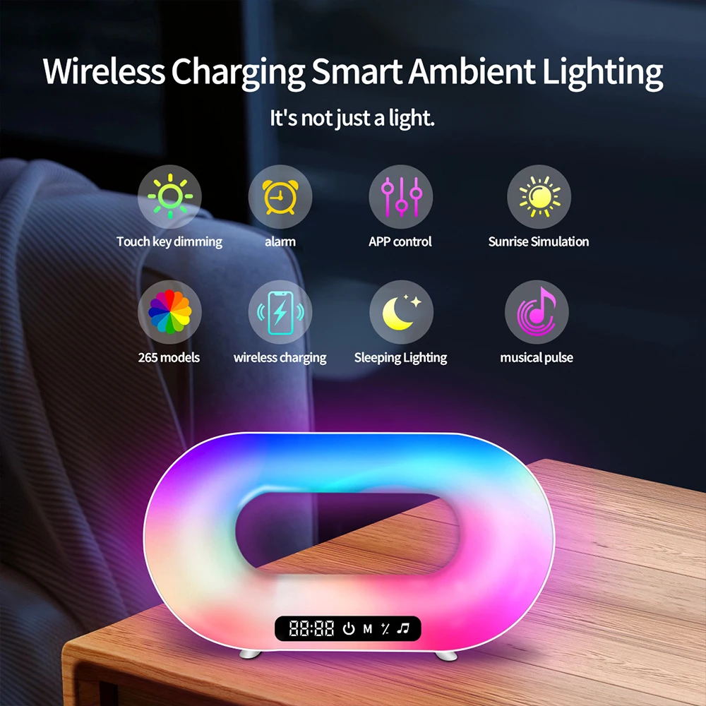 RGB Night Light Lamp Fast Charging Station Dock USB 5V Wireless Phone Charge Smart Led Night Light Atmosphere Desk Lamp 3in1