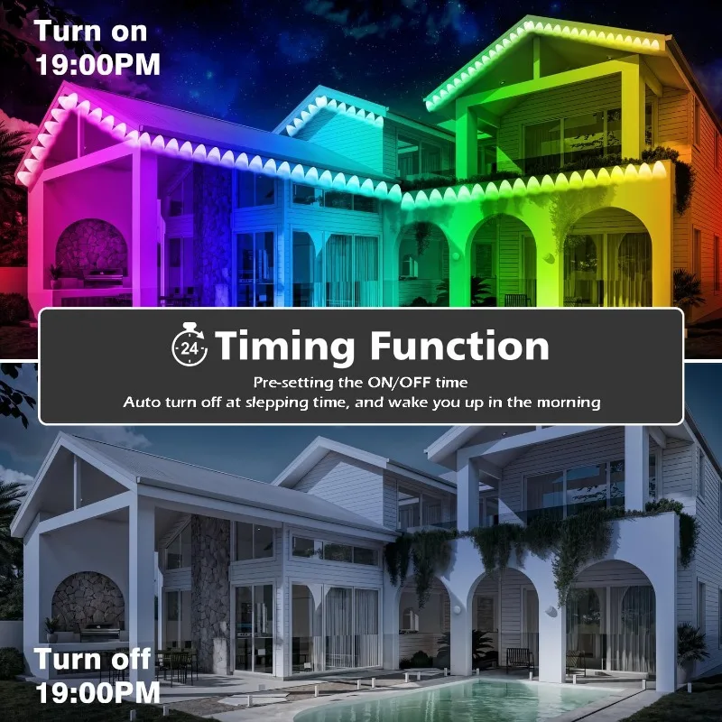 300FT Permanent Outdoor RGB Lights - IP67 Waterproof with Smart App Control Remote, DIY Scene Modes, Music Synchronization