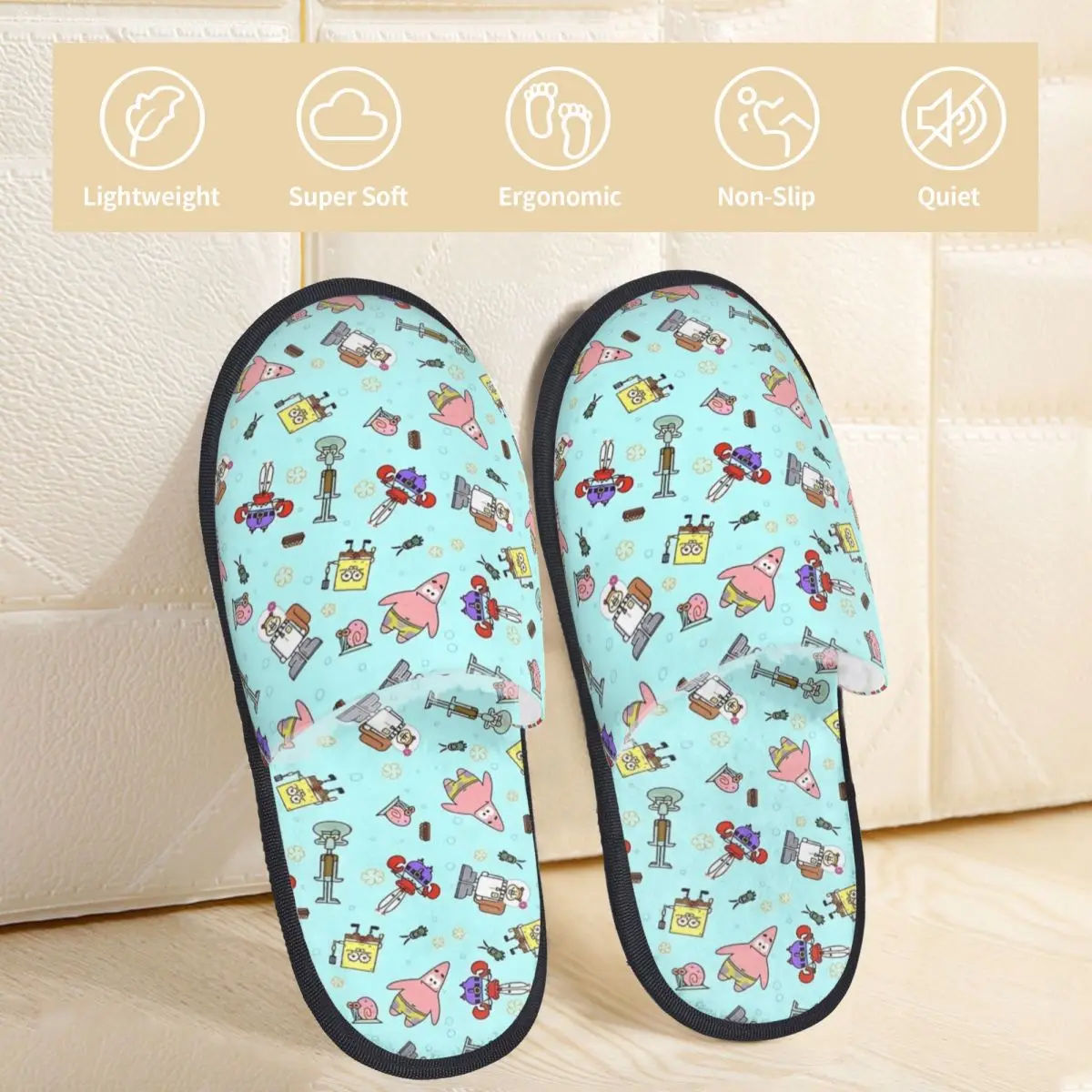 Winter House Cotton Slippers SpongeBobed Anime Cartoon Accessories Household Fur Slides Slippers Indoor Cozy Anti-skid Slides