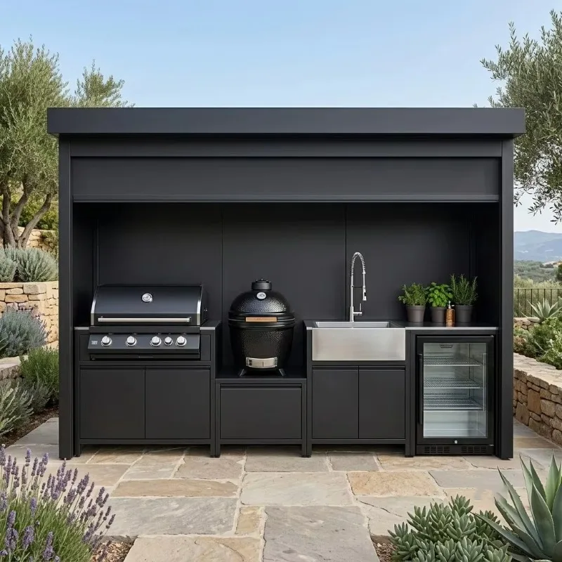 roller shutter outdoor kitchen unit SS304 stainless steel outdoor kitchen shed, formaldehyde-free terrace outdoor kitchen