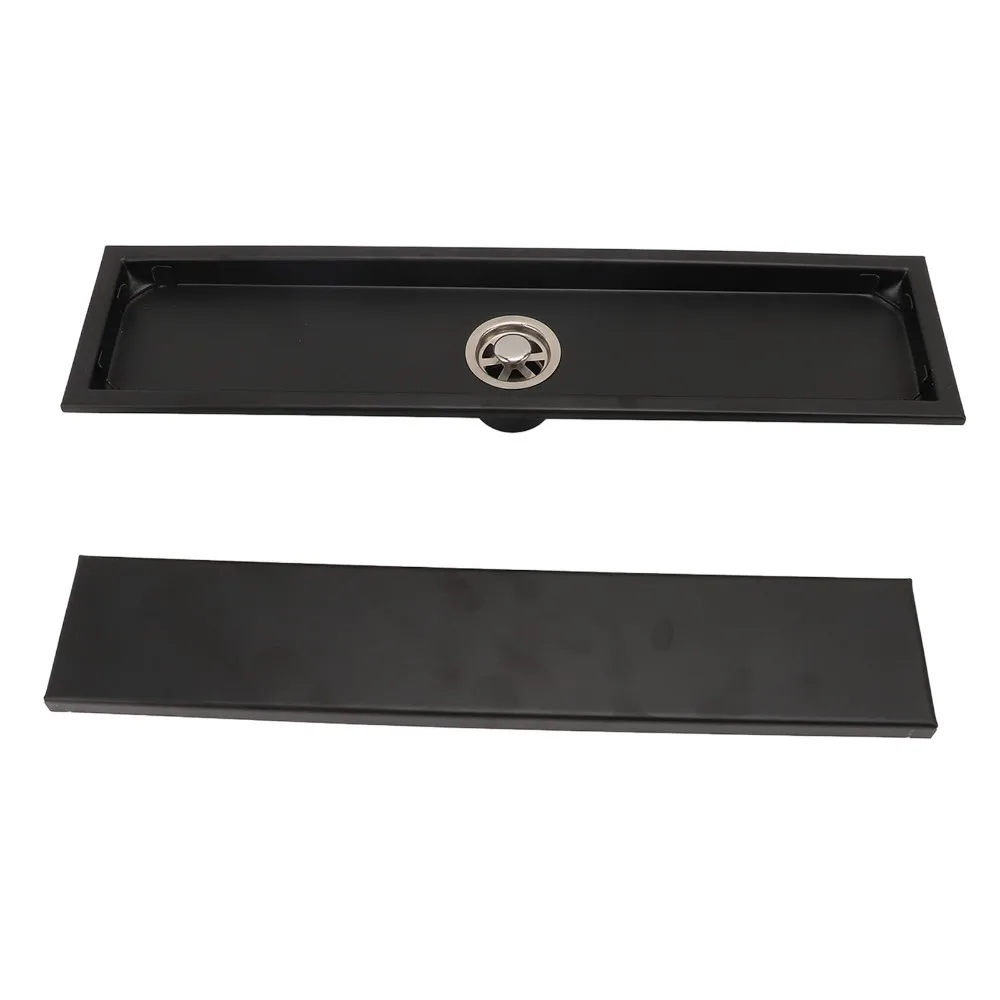 304 Stainless Steel Linear Floor Drain Rectangle Matte Black Finish Shower Drain Removable Grate Cover Invisible Floor Drain