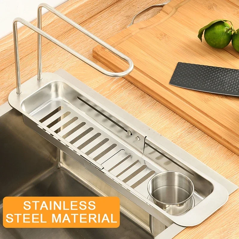 Adjustable Length Kitchen Sink Drain Basket Dish Drainer for Soap Towel Rack Supply Kitchen Accessories Shelf Storage Rack