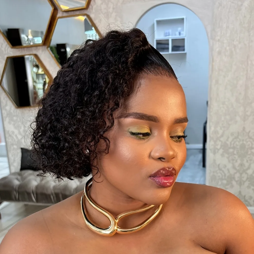 شعر ريمي بشري قصير مموج عميق شعر مستعار للنساء - كثافة 150% 8 بوصة مظهر طبيعي، لون 1B 13 × 4 شعر مستعار بدانتيل أمامي #4