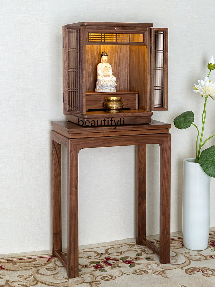 North America Black Walnut Wall-Mounted Buddha Shrine Wall Cupboard God of Wealth Guanyin Desktop Shrine Altar