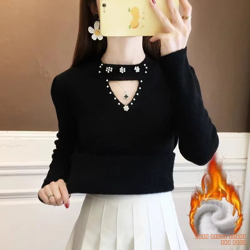 

Thiened Mink Sweater Women's Base Layer irt Winter 2024 Inteated Fce Design Net irt Commute Sle Warmth Heating