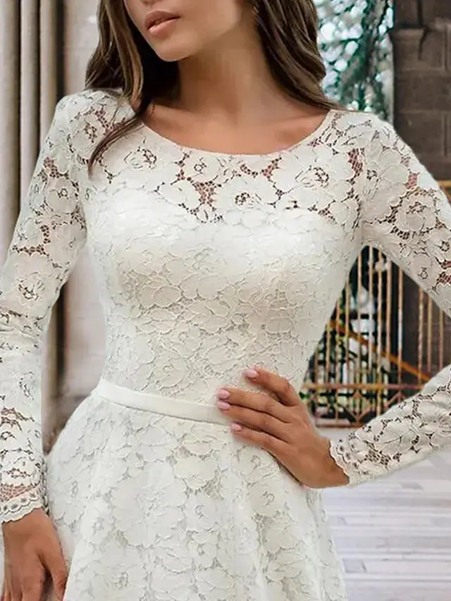 Romantic Wedding Dress Exquisite Big Lace Floor Length Sexy Illusion Full Sleeve Bridal Court Train A-Line Dresses For Women