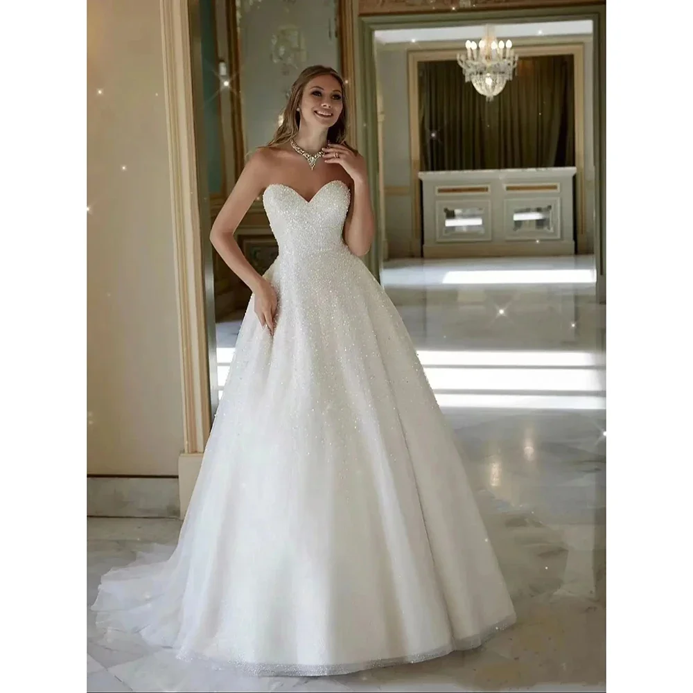 

Customized Exquisite Romantic Sweetheart Collar Wedding Dress Sleeveless Backless Beading Bridal Gown Made Princess Bride Dress