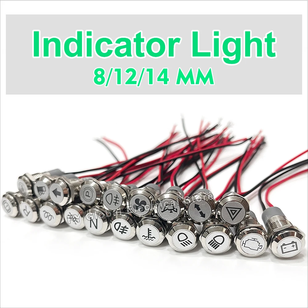 8/12/14 مللي متر الرموز LED مؤشر ضوء مع سلك الفضة معدن 12 فولت 24 فولت ملاحظة الرموز مؤشر داش مصباح إرشاد لوحة سيارة #2