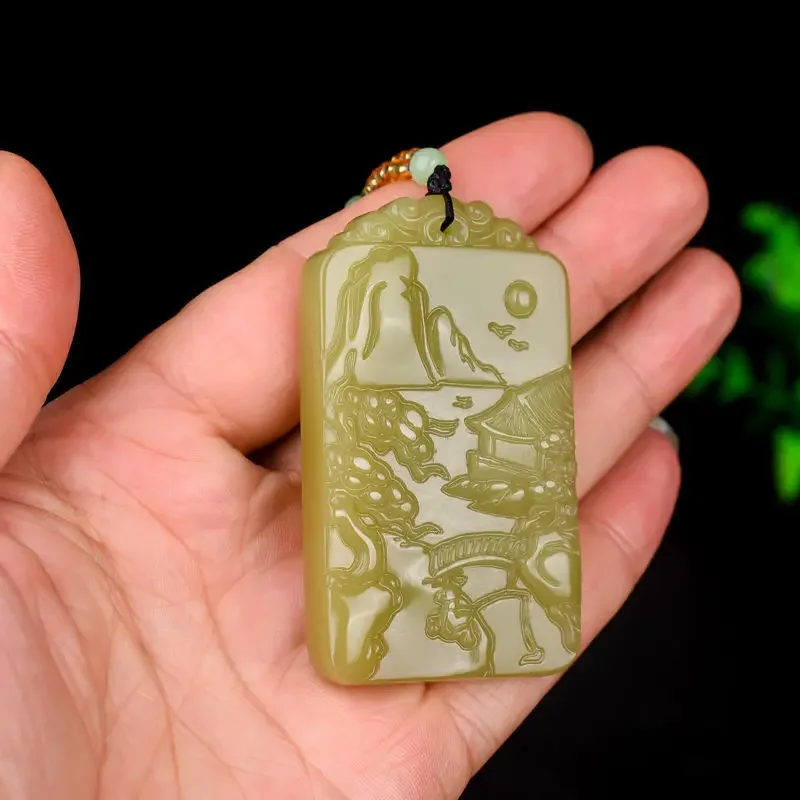 Huangkou material landscape artistic conception brand pendant outer Mongolian material men's and women's carved landscape