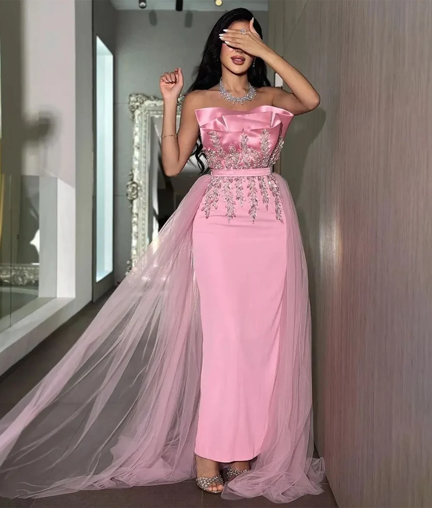 

Customized Luxury Jersey Straight Crystal Beading Evening Dress Temperament Sleeveless Strapless Floor Length prom dresses