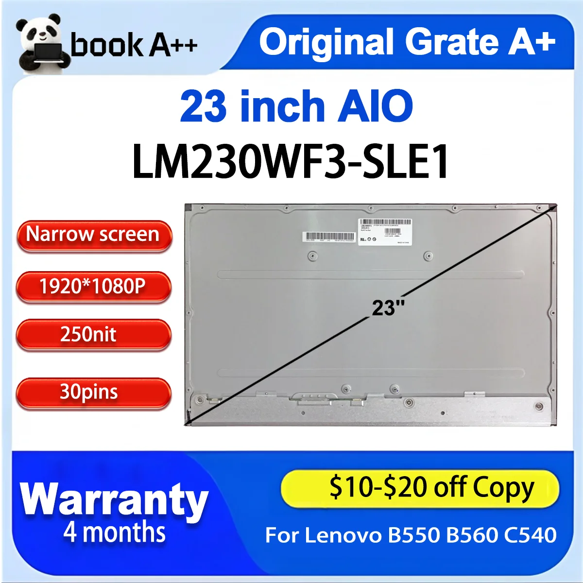 

original 23 inch LCD Screen LM230WF3 SLE1 LM230WF3-SLE1 LM230WF3 (SL)(E1) For Lenovo B550 B560 C540