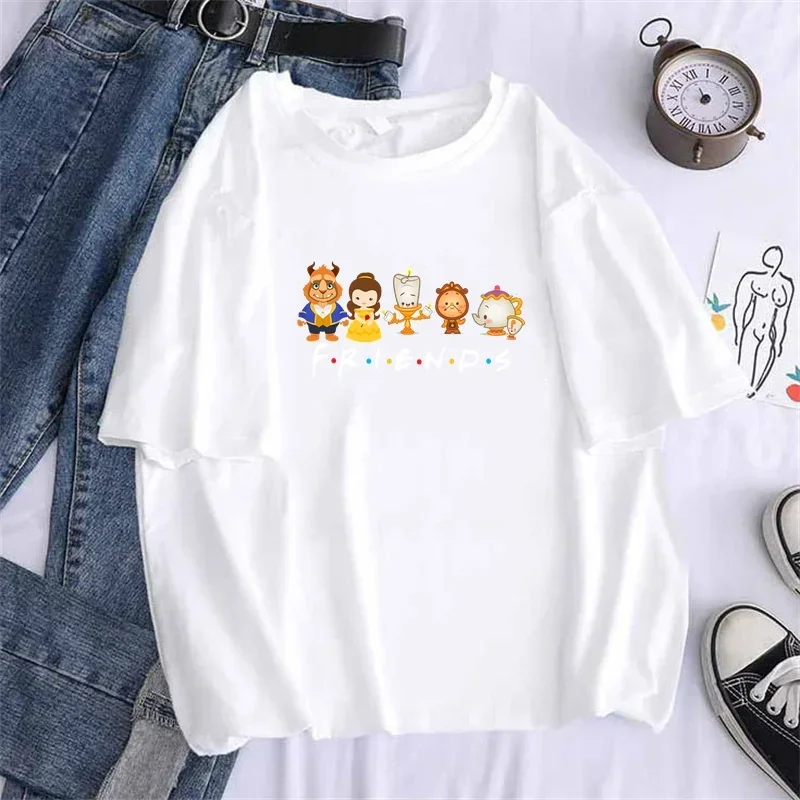 Mulheres bela e a fera amigos t camisa 2024casual kawaii hipster copo camisetas topo feminino sexy harajuku roupas de menina