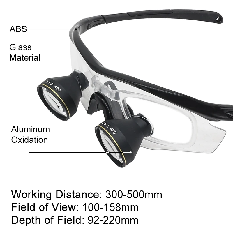 2.5X Lenti d'ingrandimento dentali Lente d'ingrandimento binoculare Distanza della pupilla 60mm/62mm/64mm Lente d'ingrandimento in vetro ABS meterial