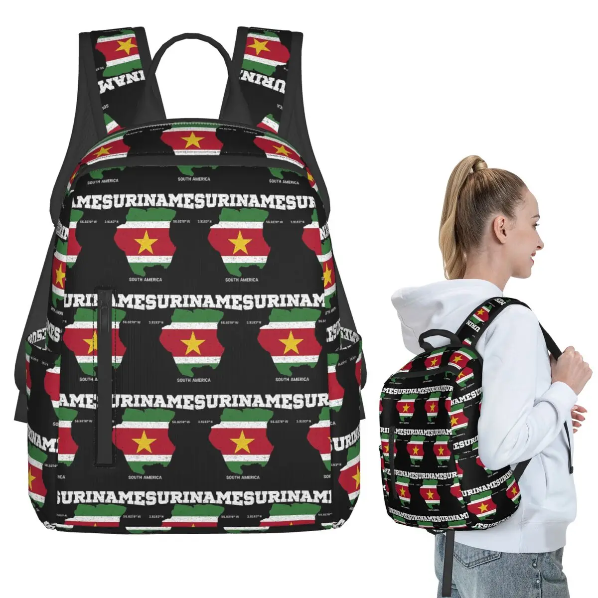

Surinamese Flag And Map Backpack Student BookBag Kids School Bag Laptop Shoulder Bags Men Women