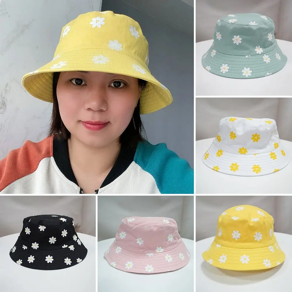 

Spring Summer Double-Sided Bucket Hat Big Brim Flowers Sun Hat Portable Foldable Panama Hat for Women Men
