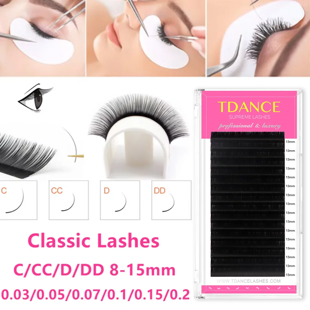 TDANCE Klassische Wimpernverlängerung Korea PBT 16-reihige mattschwarze künstliche Nerzwimpern Russisches Volumen Make-up Wimpern Einzelwimpern