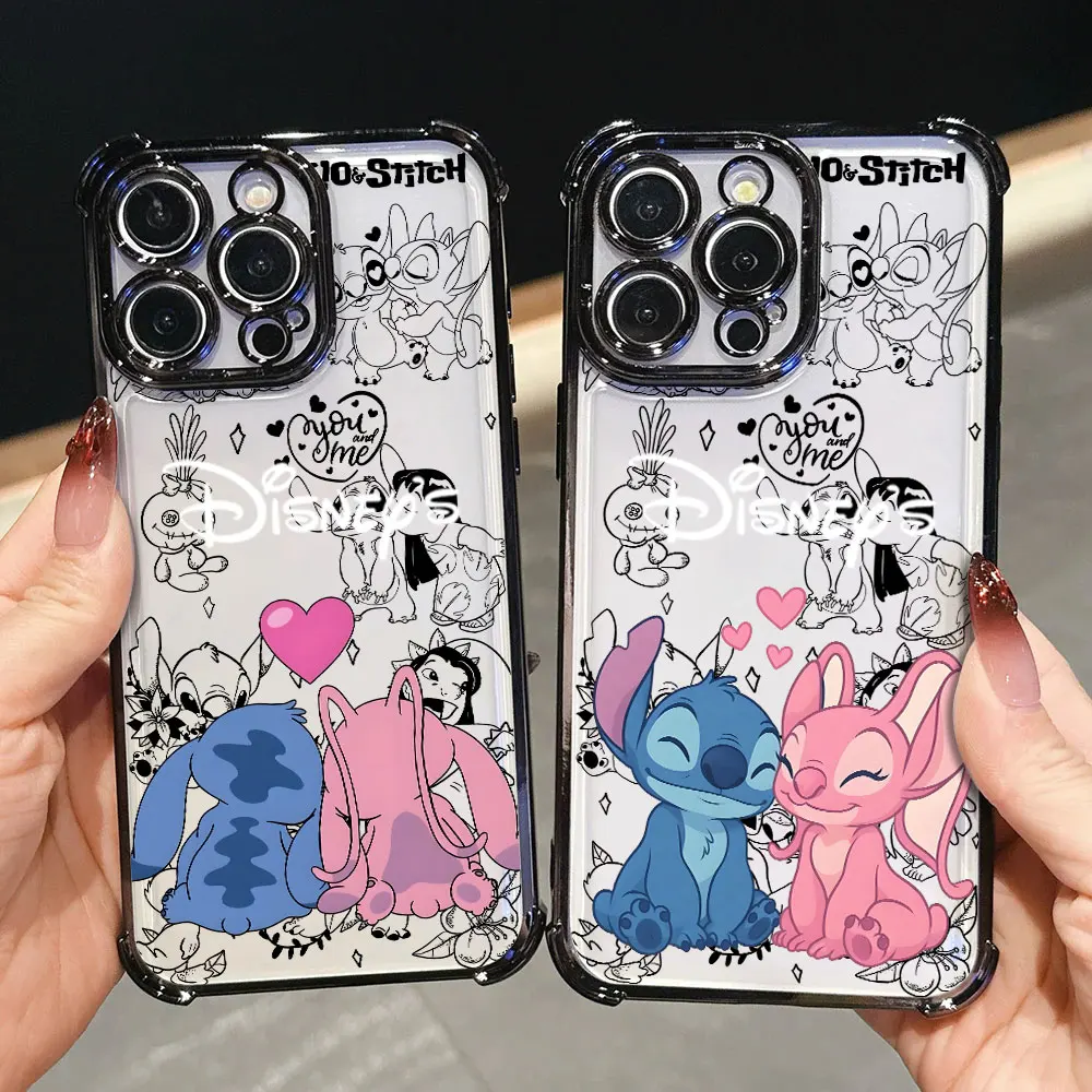 D-Disney Lilo Stitch Plating Phone Case For Samsung S26 S25 S24 S23 S22 S21 S20 FE Note20 Edge Plus Ultra 4G 5G Anti Fall Airbag