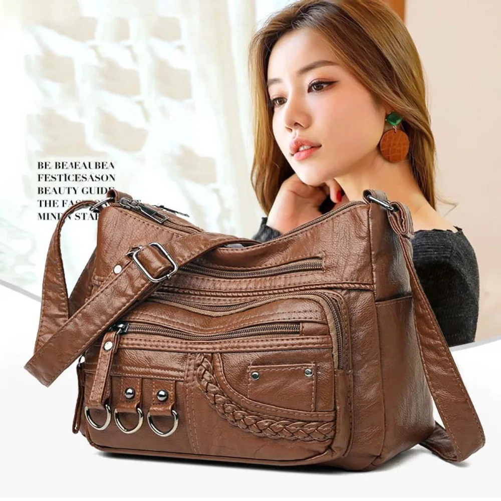 

Elegant Middle Aged Mom Bag Wide Strap Korean Style Large Capacity Shoulder Bag Solid Color Anti-Splash Water Casual Mom Pouch