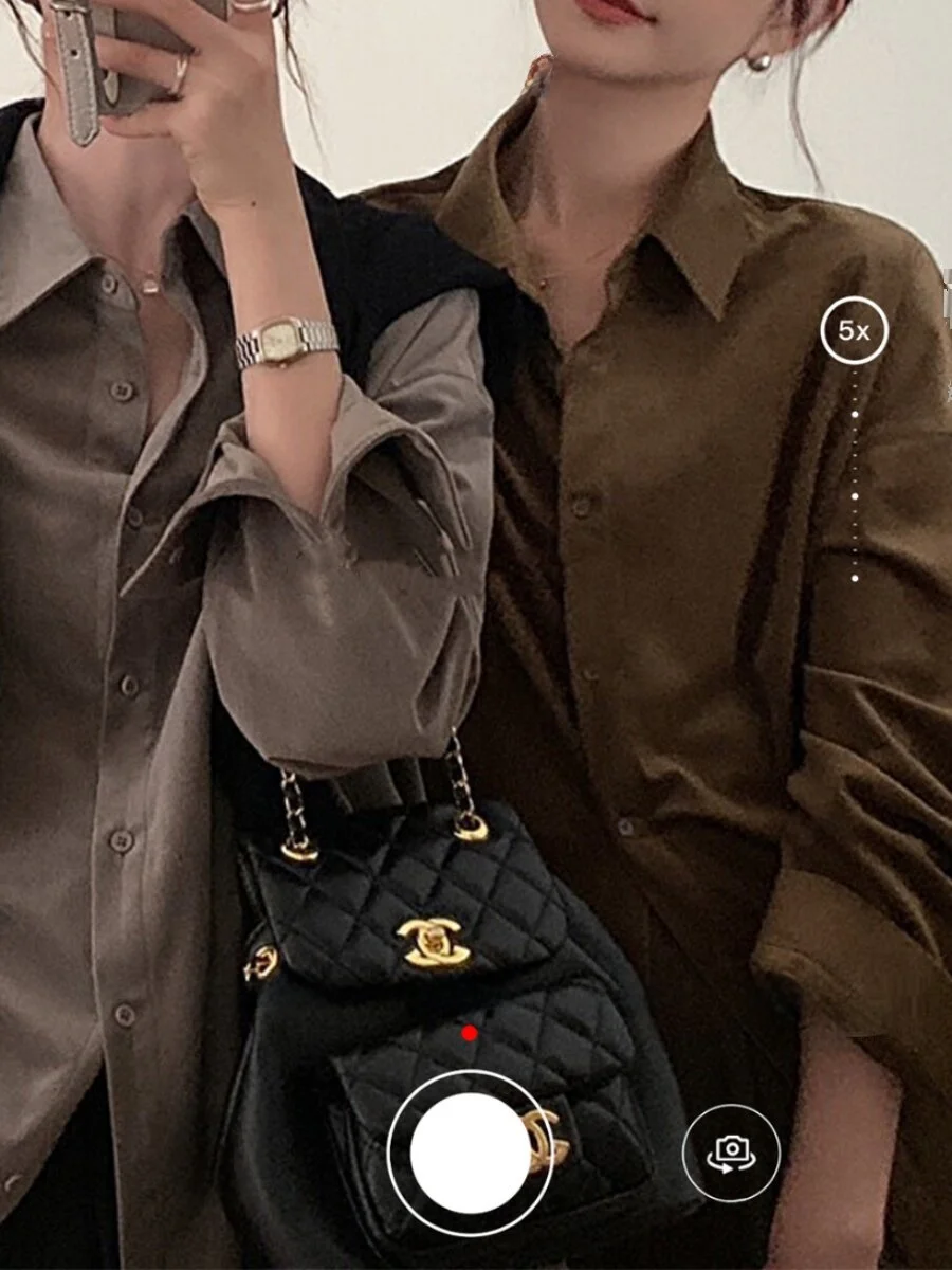 

Женская блузка Waed из замши с воротником, свободного прямого кроя, с длинными рукавами, классическая, осенне-зимняя, для повседневной носки