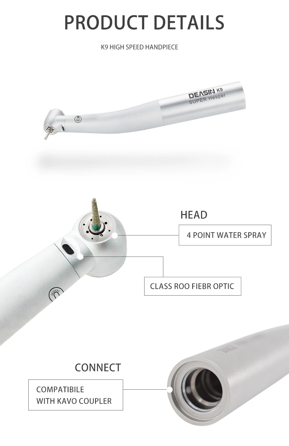 Dental High Speed Hand Piece Led Light Turbine with Ceramic Bearing Turbina Dental Led Handpiece for Kavo Quick Coupling
