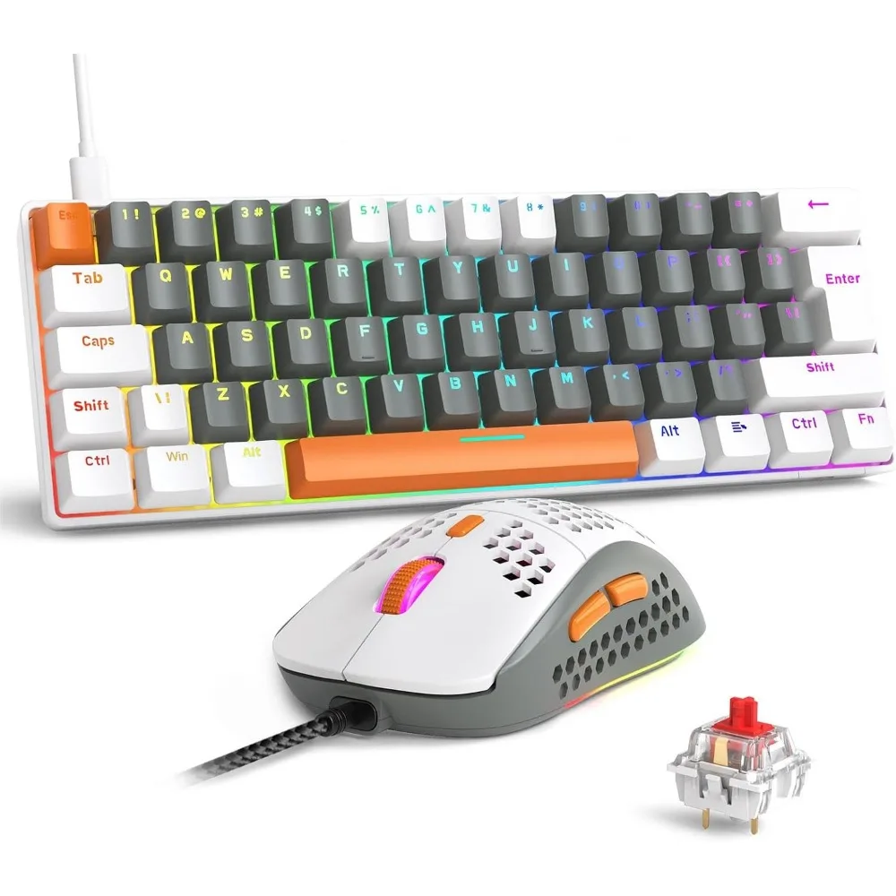 Wired 60% Mechanical Gaming Keyboard with RGB Backlight, Linear Switch, ABS Keycap for Windows, PS4/PC Gamers