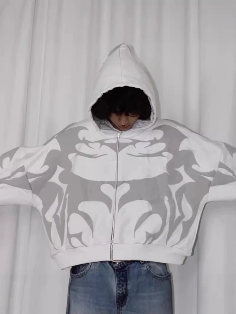 فاسق شارع العليا أزياء المدمرة نمط سستة هوديي الرجال متعدد جيب المطرزة ويسكي تصميم عارضة البلوز الخريف