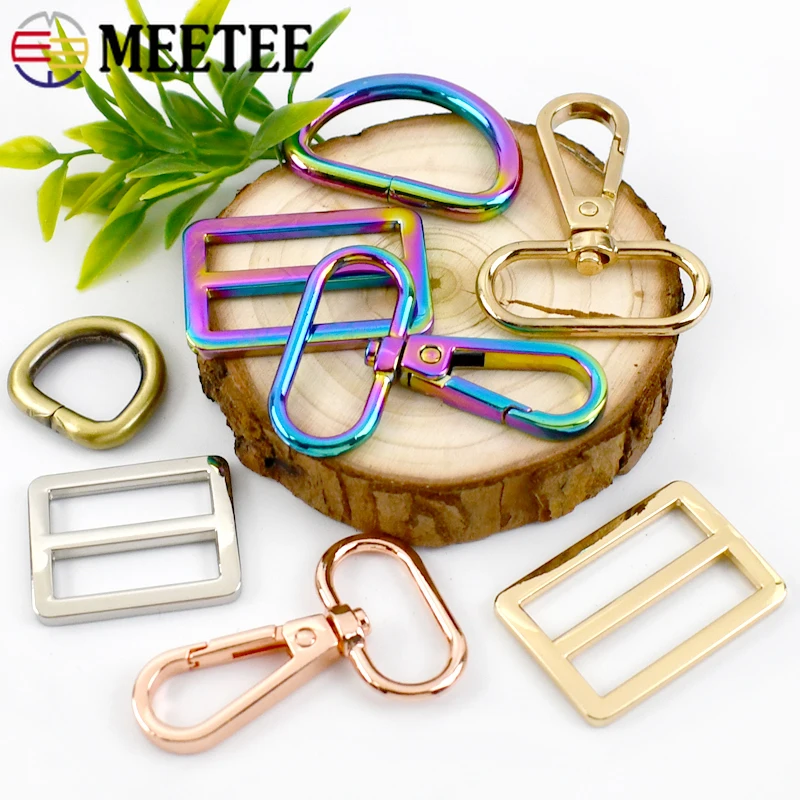 Meetee 2/3Sets 16-38mm Metal Bag Strap Buckle Swivel Clasp D Ring Slider Tri-glide Buckles Webbing Hooks Keychain Lobster Clasps