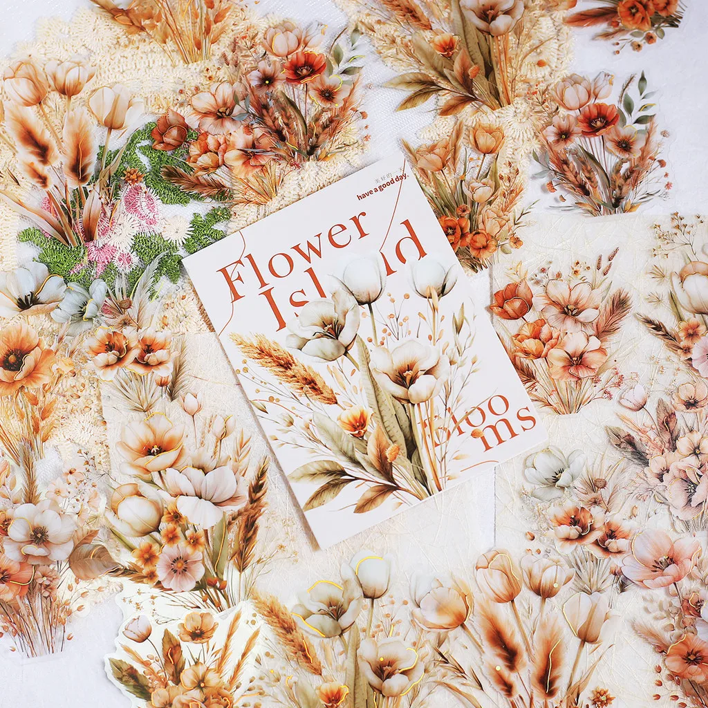 20pcs PET Flower Stickers Creativity Transparent Adhesive Diy Sticker Hand Made Decorative Scrapbook Junk Journal Supplies