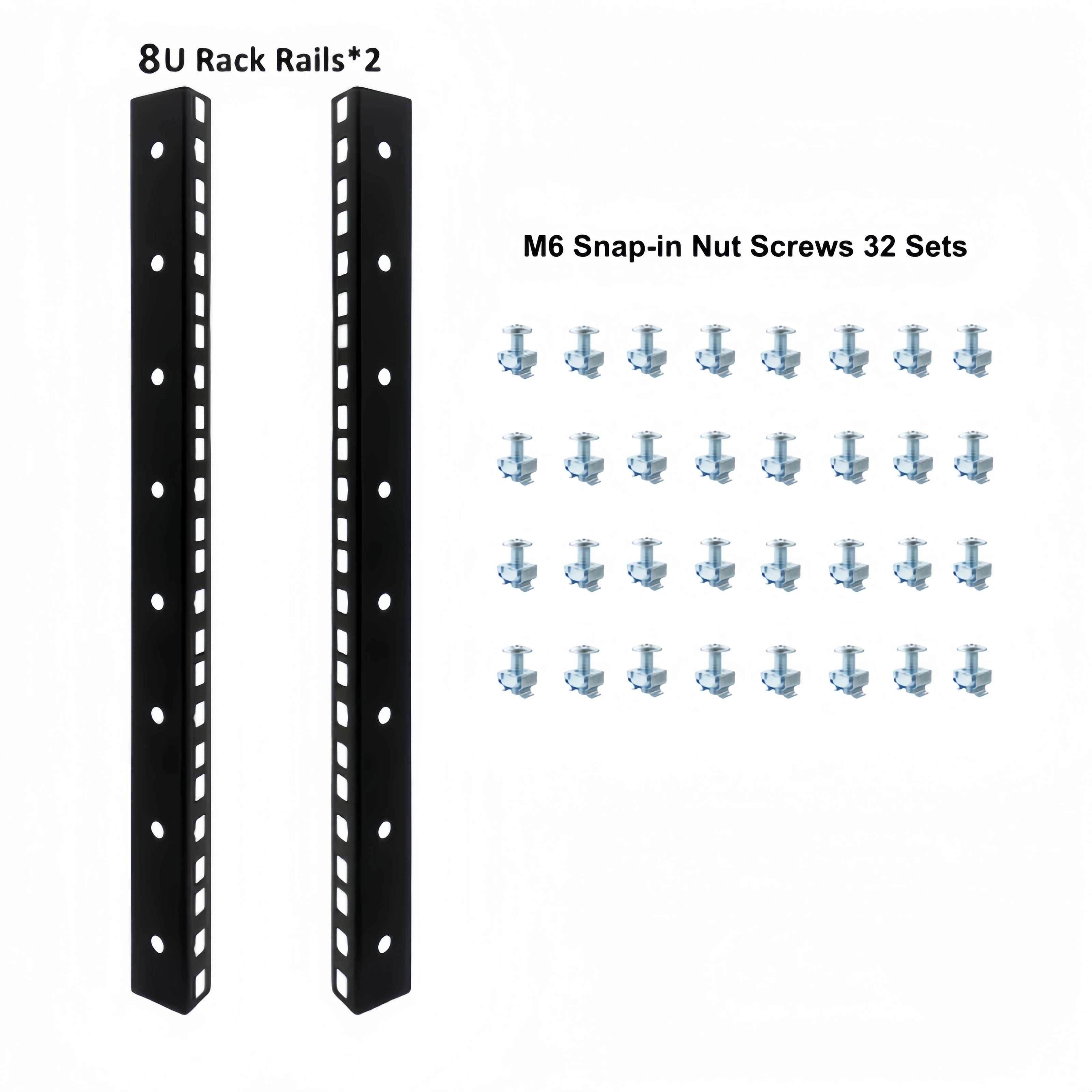 8U Cabinet Column Kit 19inch Standard Rack Rails Includes 32 Sets of M6 Card-Type Nut Screws DIY Server/Audio Amplifier Rack