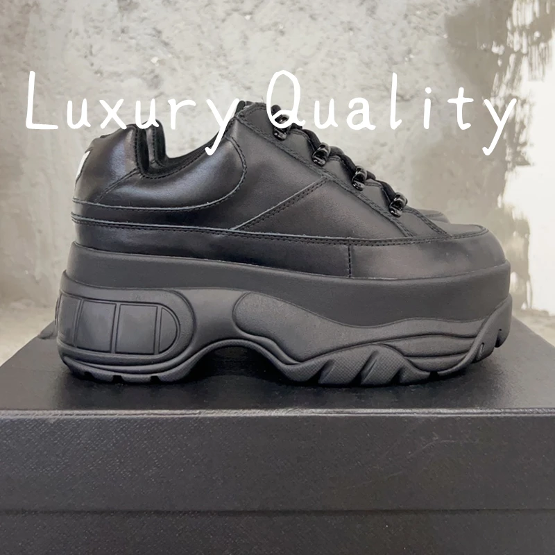 2024 New Women's Sports shoes Casual Shoes Thick bottom design 7CM Solid Color Leather upper elevator shoes Versatile