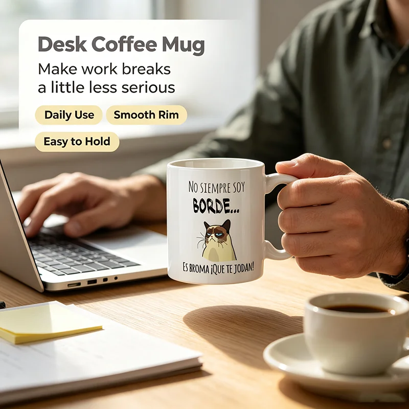 Sarcastic Cat Lover Spanish Phrase Ceramic Coffee Mug Funny Kitten Cartoon Design White Porcelain Cup Humorous Friend Gift