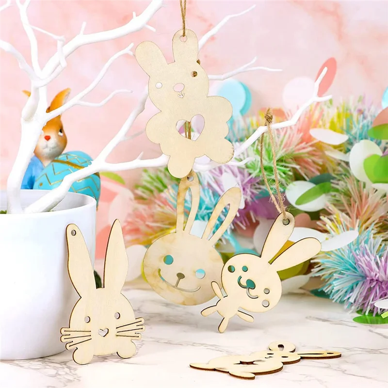 

70PCS Unfinished Blank Wood Cutout Wooden Easter Bunny Shaped Wooden Easter DIY Wooden Craft For Easter Spring Durable
