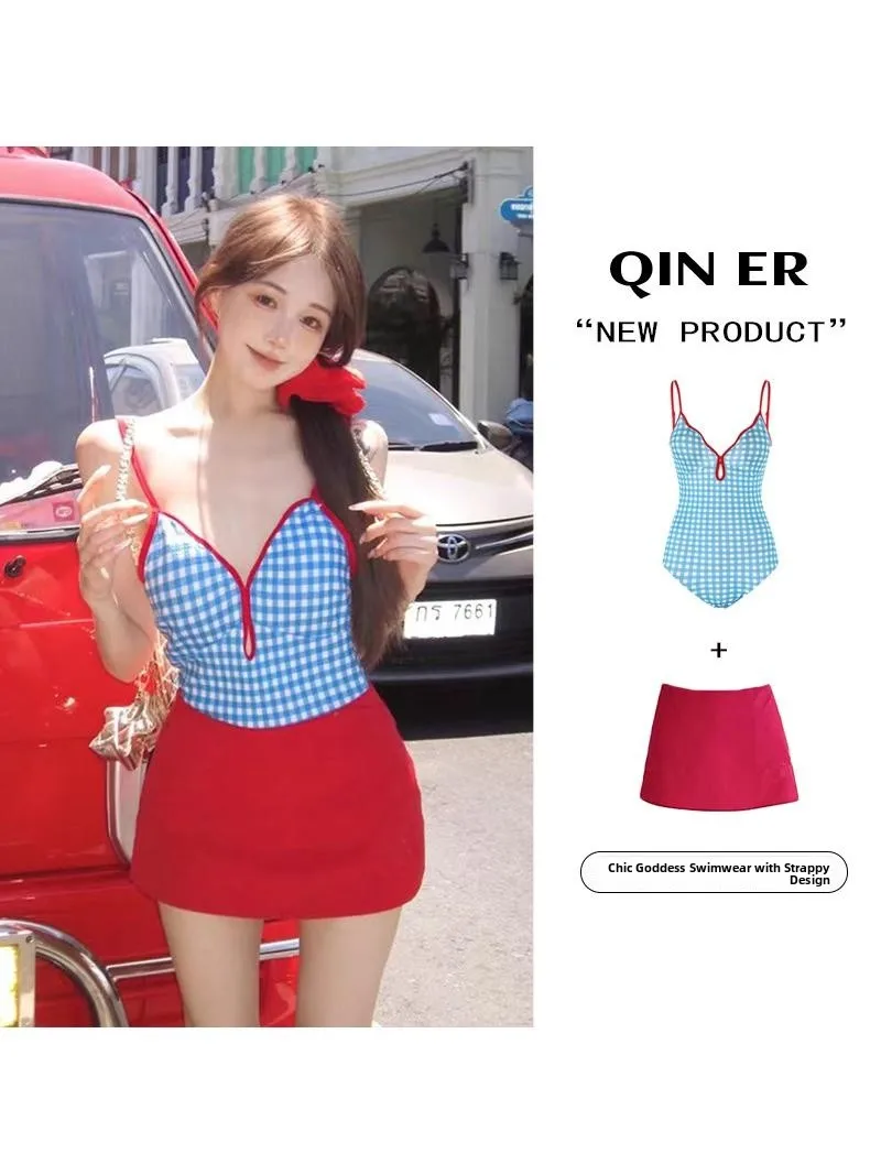 

Women's Slimming Two-Piece Bikini Thermal Spring Bathing Suit Retro Plaid Strapl One-Piece Swimsuit Sweet Bal Design