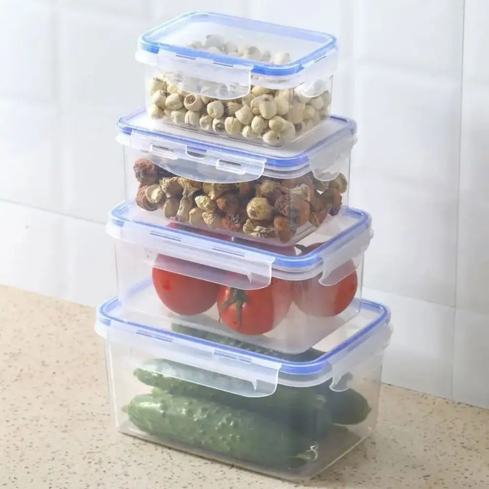 1/4PCS Safe Plastic Refrigerator Storage Box Sealed Rectangular with Lid Trasparent Crisper Stackable Fresh-Keeping Box