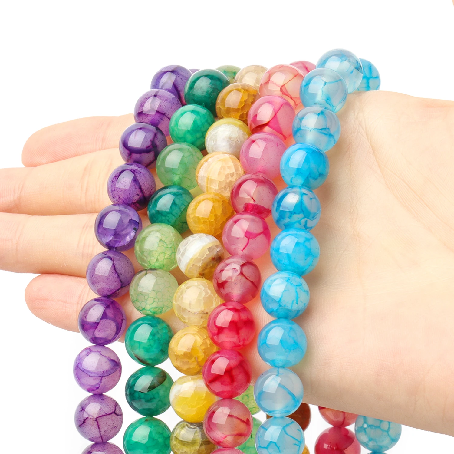 6/8/10Mm Aa Natuursteen Draak Aderen Agaat Kralen Blauw Groen Ronde Losse Kralen Voor Sieraden Maken Handgemaakte Diy Armbanden 15''