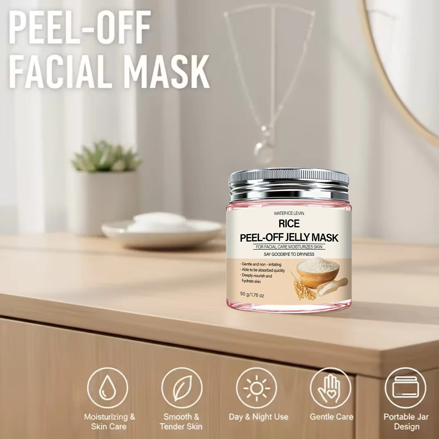 Rice Peel-Off Jelly Mask Deep Hydration Nourishment. Gentle Quick Absorb. Say Goodbye Dryness. Watericelevin 50g. - view 4
