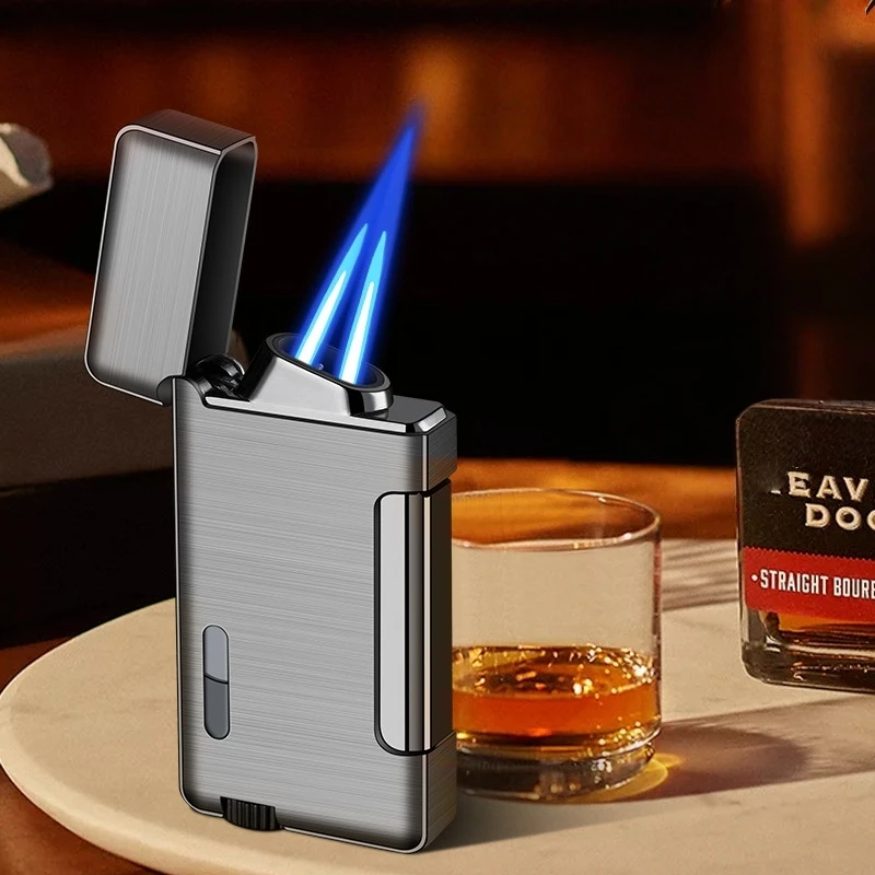 New Style Dual Straight Jet Lighter with Windproof Blue Flame Inflatable Lighter, Lightweight and Portable for Men As A Gift