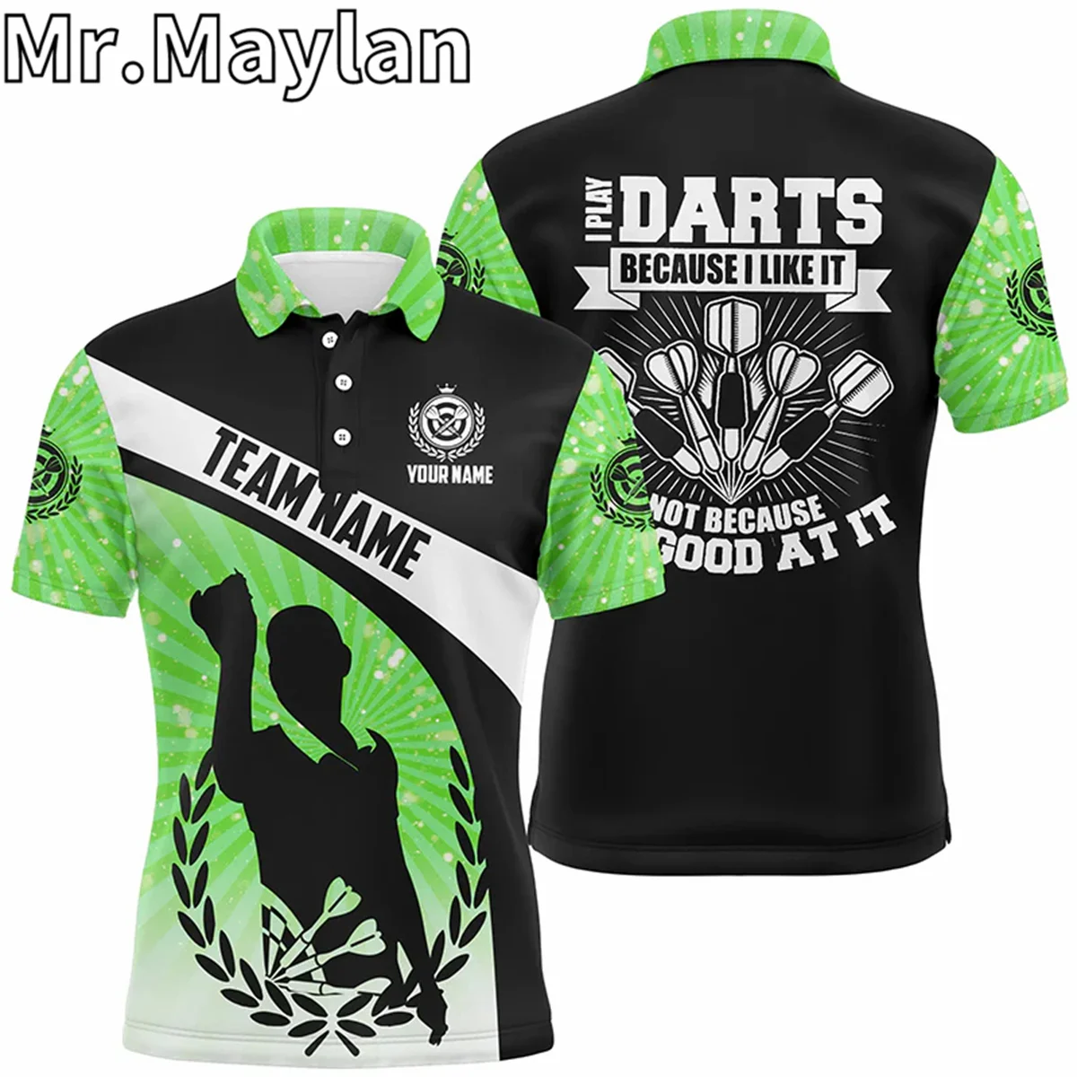 3D I Play Darts Because I Like It Green Halo Mens Dart Polo Shirt Custom Dart Jerseys For Men Gift For Darts Players Unisex Tops