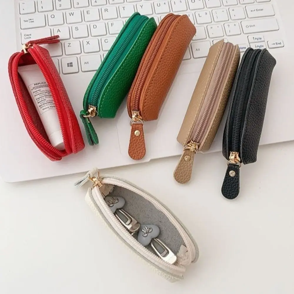 Key Wallet PU Leather Mini Wallet Compact Design Zipper Closure Coin Bag Portable Size Cowhide Small Wallet Daily Carry