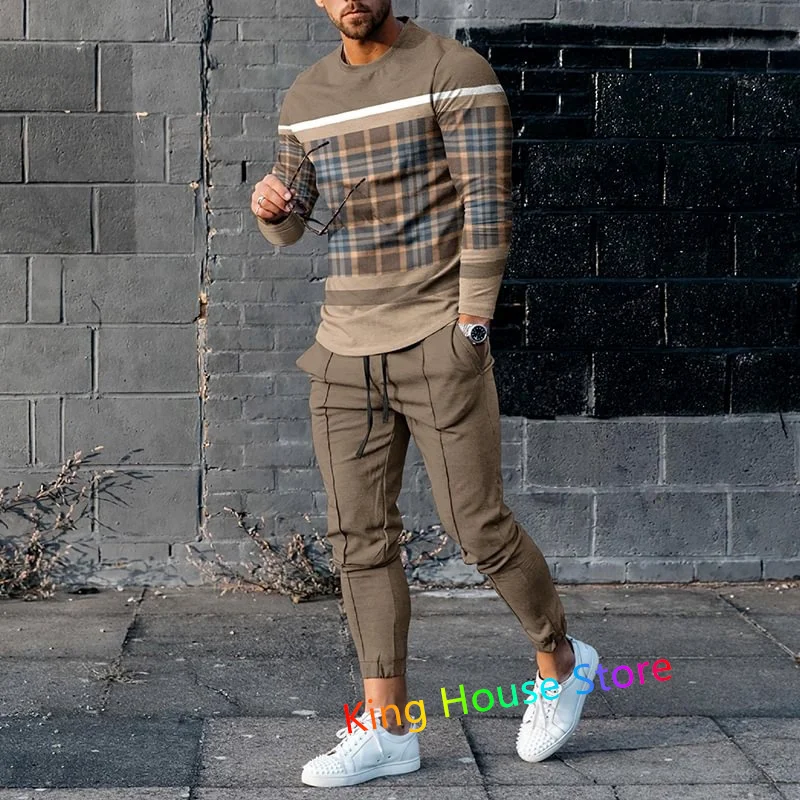 Men's Trouser Tracksuit 2 Piece Set Oversized Jogging Set Autumn Long Sleeve T-Shirt Sweatpants Set Men Clothing Track Suit Set