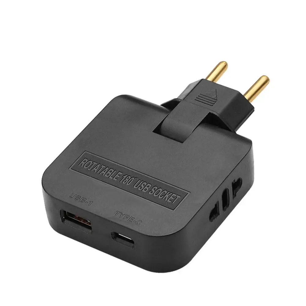 Foldable EU Plug Adapter 180° Rotatable USB Type-C Port US To EU Adapter Multiple Outlets Non-Grounding Universal Power Adapter