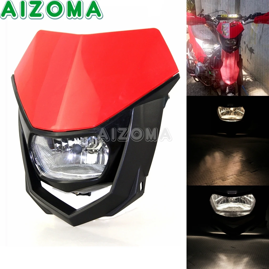 Dirtbike Supermoto Lighting Assembly Motorcycle Headlight Blubs Red Enduro For Yamaha Honda CRF 80F 100F 125 150 230 250R 450R