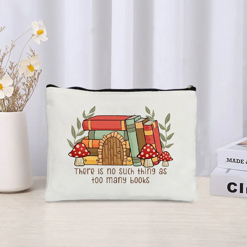 Book Pattern Canvas Pouch Reading Themed Cosmetic Bag Reusable Makeup Organizer For Book Enthusiasts
