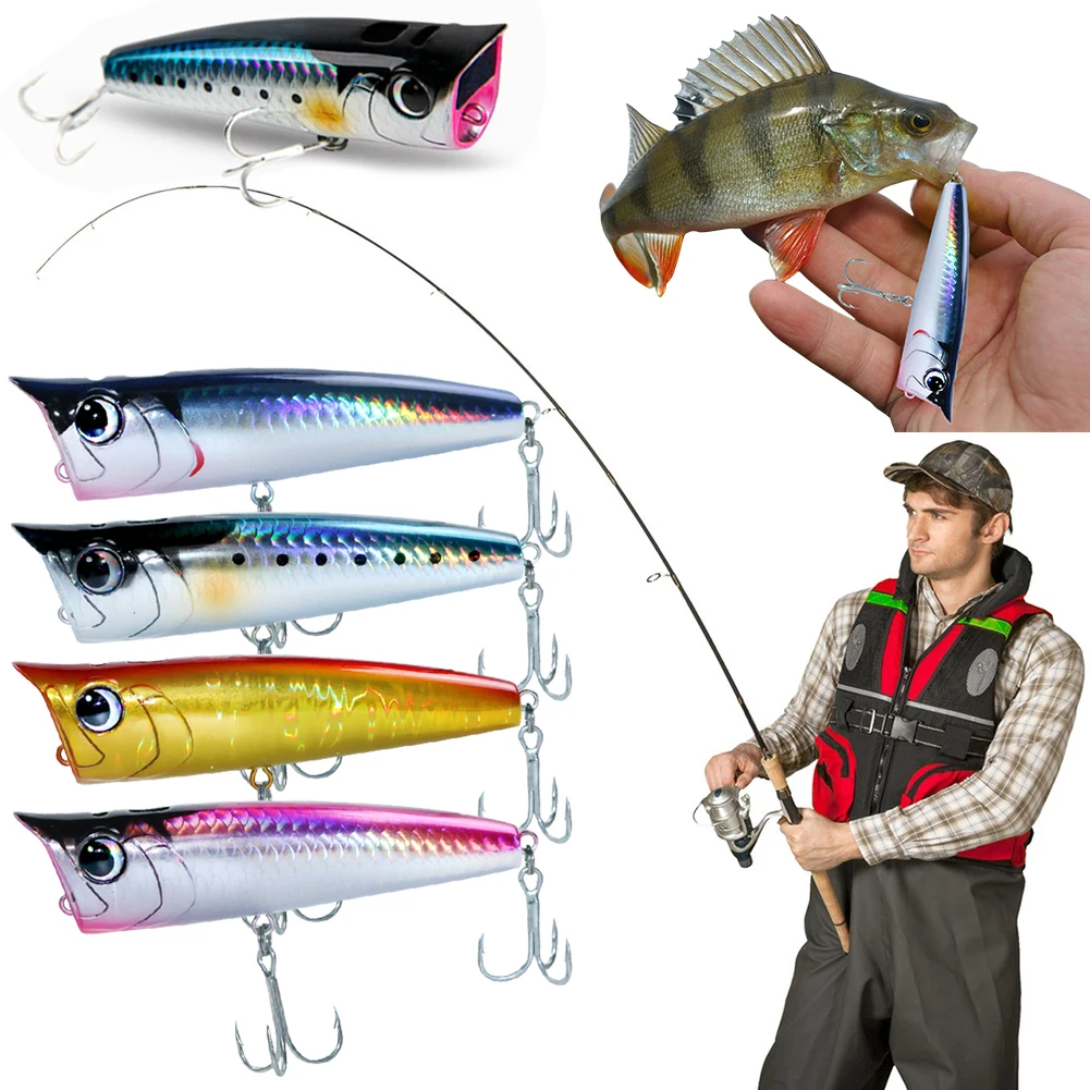 Señuelo de pesca flotante con anzuelo, cebos de burbujas Topwater, ojos 3D, cebos de manivela Popper para pesca en superficie de agua dulce y salada